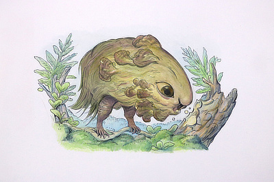 Julie Benbassat creature design imaginary environment character Design watercolor painting ball point pen illustration