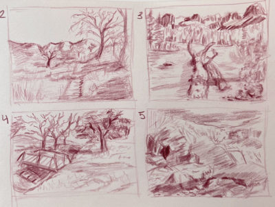 Landscapes Track: Dramatic Shadows, thumbnail sketches