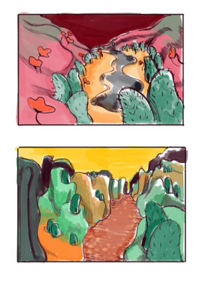 Landscapes & Backgrounds Track: Grocery Store Thumbnail Sketches