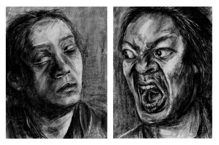 Charcoal Self-Portrait Drawings