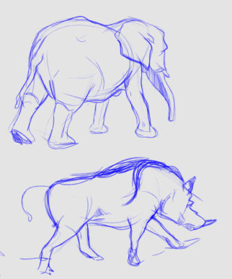 Animal Sketches: Elephants, Warthogs, Rhinos