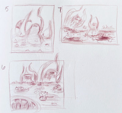 Landscapes Track: Grocery Store Alien Landscape, thumbnail sketches