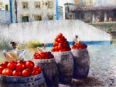 Colored Pencil Drawing: Oranges in Obidos, Portugal