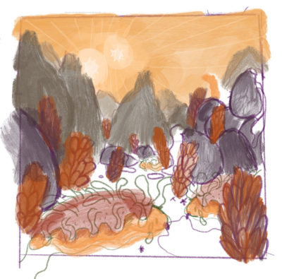 Landscapes Track: Grocery Store Alien Landscape, thumbnail sketches