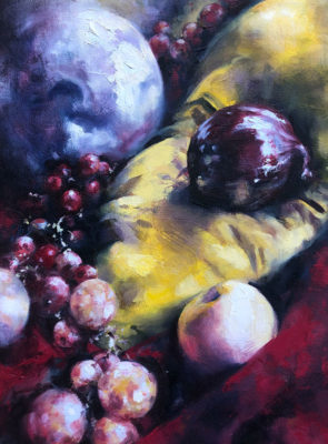 Purple & Yellow Complementary Color Still Life, Water Mixable Oils, Clara Lieu