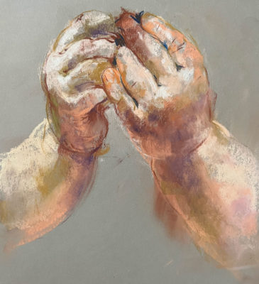 Soft Pastel Drawing of Baby Hands, Clara Lieu