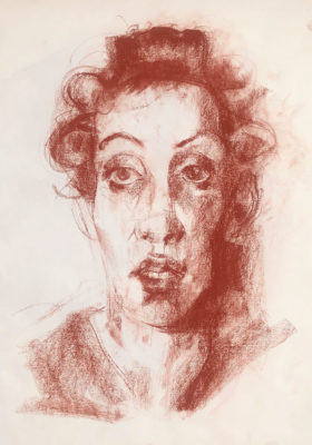 Conte Crayon Portrait Drawing after Diane Arbus, Clara Lieu