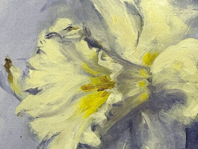 Golden open acrylic painting flowers