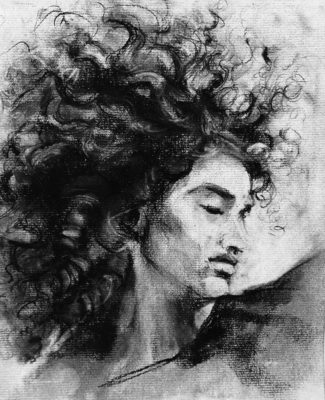 Charcoal Portrait Drawing: Hair