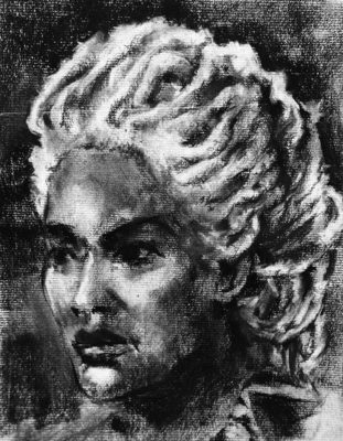 Charcoal Portrait Drawing: Hair