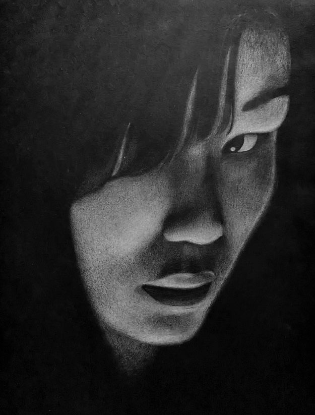 Chiaroscuro Self-Portrait Drawing, Cynthia Mar