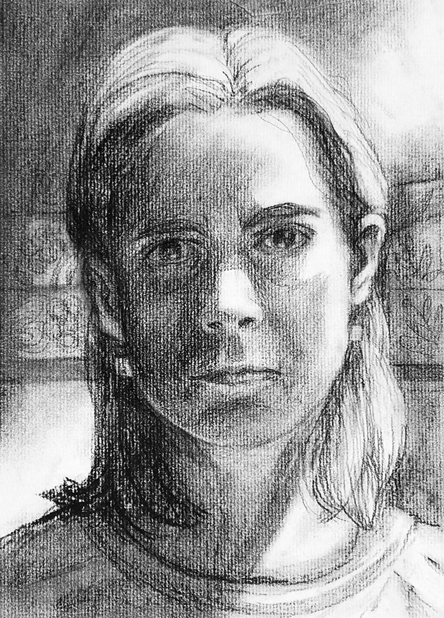 Chiaroscuro Self-Portrait Drawing, Sarah McGill