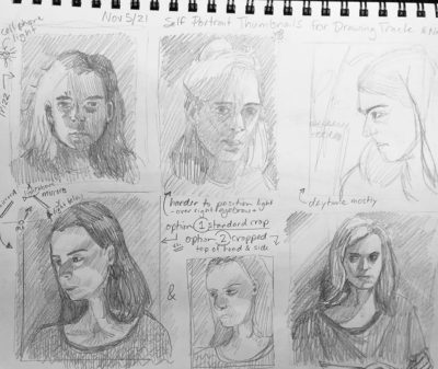 Chiaroscuro Self-Portrait, Thumbnail Sketches