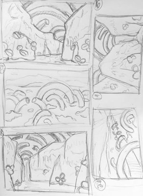 Landscapes Track: Grocery Store Alien Landscape, thumbnail sketches