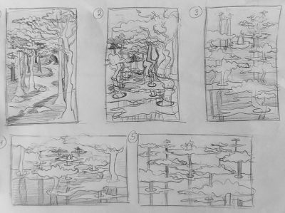 Landscapes Track: Repeated Objects, Atmospheric Perspective, thumbnail sketches